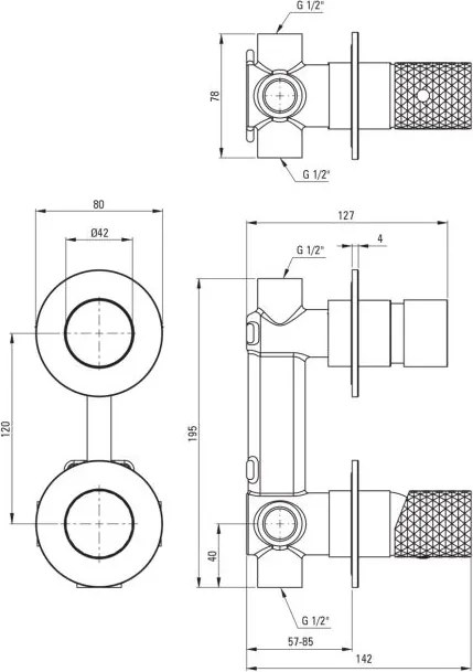 🚿 Baterie pentru duș încastrată SILIA HEXA, cu comutator – Finisaj auriu periat – Cod BHS_R44P