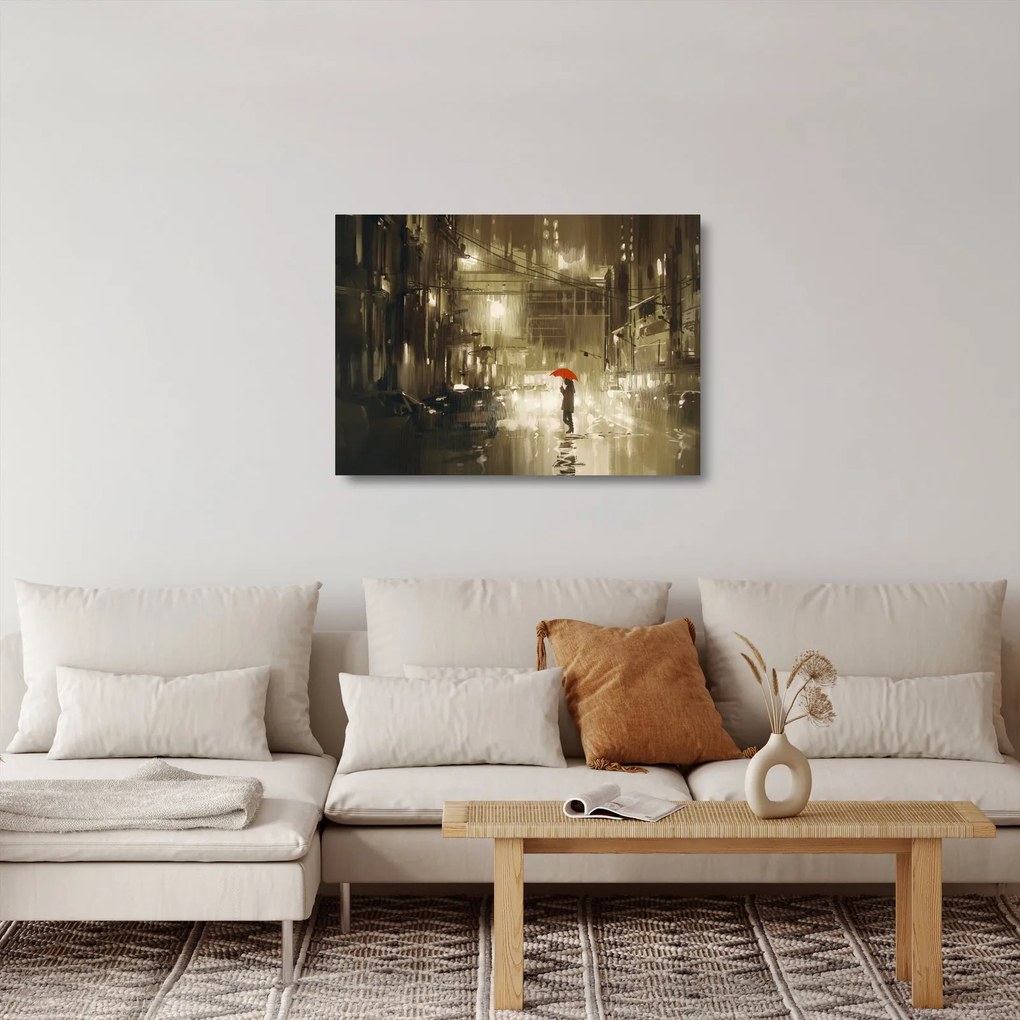 Tablou pe sticlă - Femeie într-o noapte ploioasă (70x50 cm)
