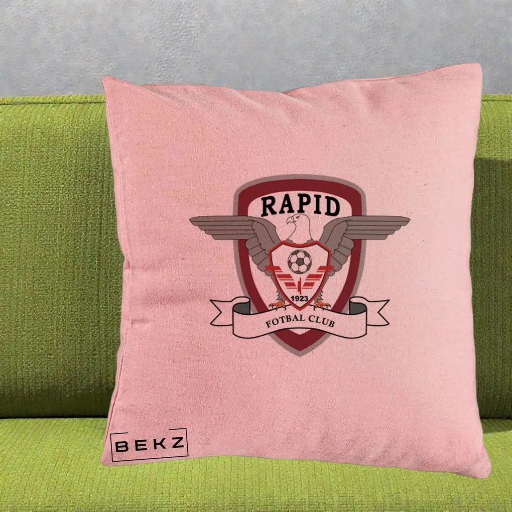 Perna Personalizata Rapid Fotbal Club 1923, 40x40 cm, Roz, Husa Detasabila, Perna Inclusa, BEKZ®