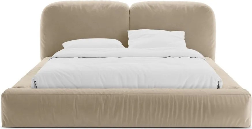 Pat matrimonial bej tapițat cu spațiu de depozitare cu somieră 200x200 cm Martina – Micadoni