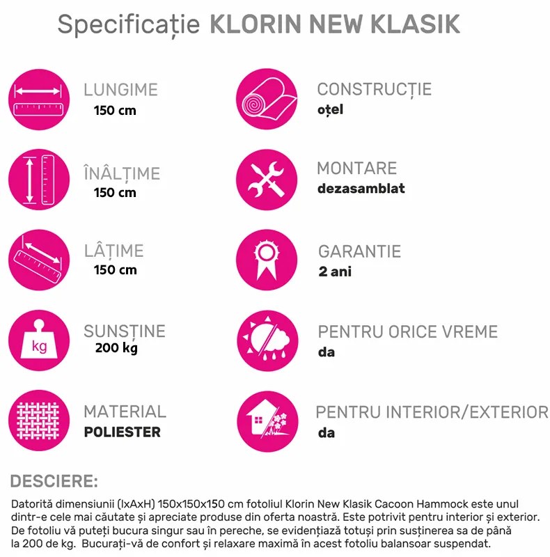 Scaun suspendabil balansoar, gri deschis, KLORIN NEW KLASIK