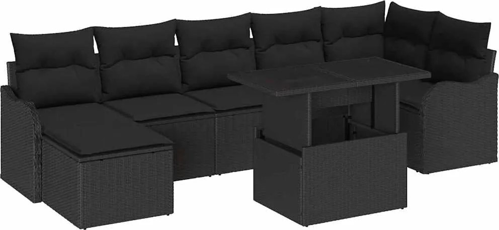 vidaXL Set de canapele pentru grădină cu pernă 8 pcs Negru Rattan poli