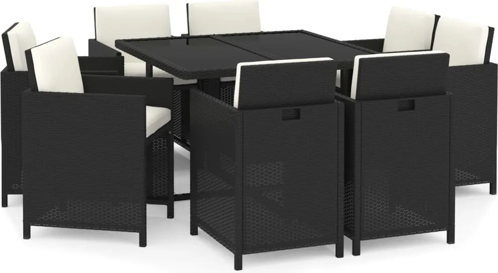 vidaXL Set mobilier de grădină cu perne, 9 piese, negru, poliratan