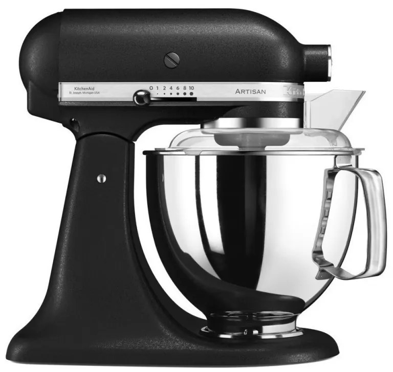 Mixer planetar KitchenAid Artisan Elegance 5KSM175PSEBK, 300 W, 4.8 l, acționare directă, 10 viteze, negru mat