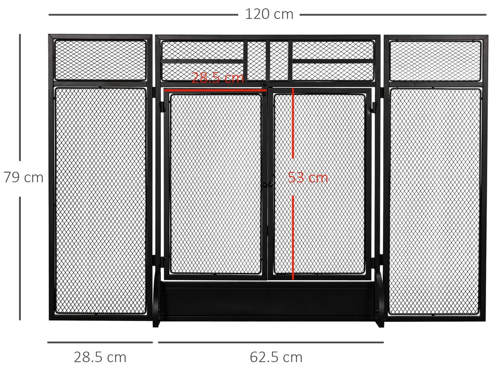 HOMCOM Paravan anti-scântei grilă de protecție pentru șemineu barieră de siguranță 3 panouri pliabile și ușă 120 x 79 cm | Aosom Romania
