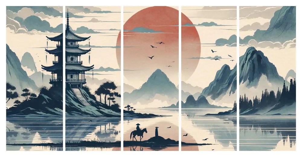 Tablou 5-piese seară liniștită în Japonia