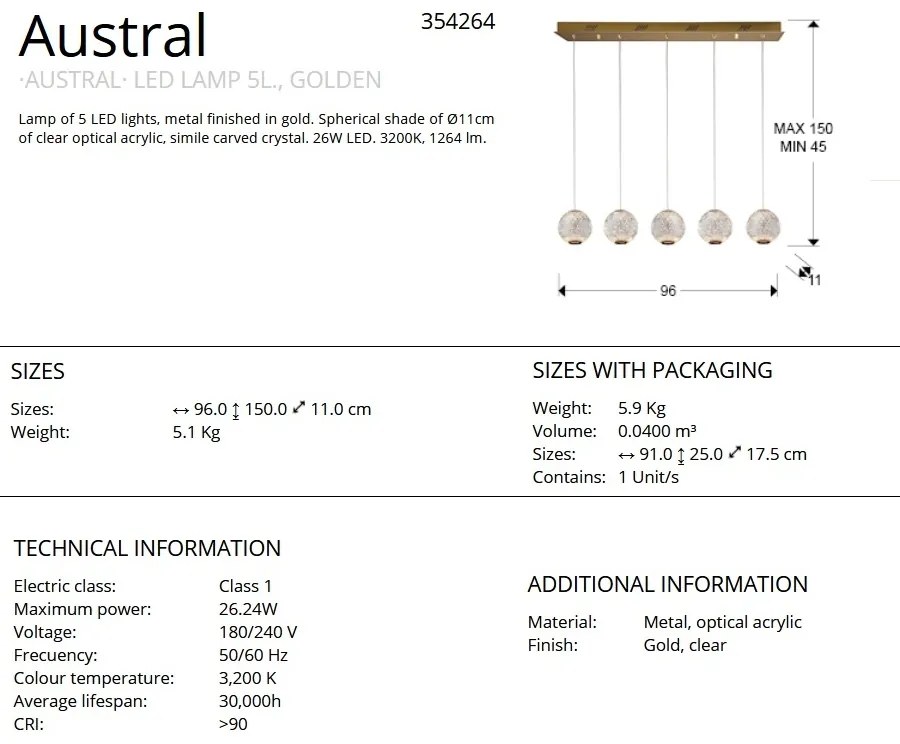Lustra cu 5 pendule LED design modern Austral SV-354264