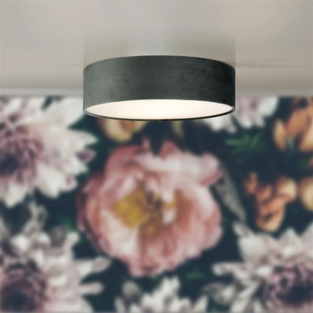 Plafoniera moderna cu abajur din catifea gri Drum 3L, 50cm
