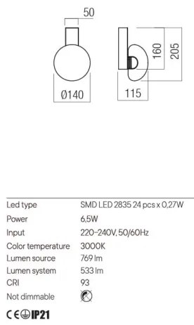 Aplică LED Redo 01-3239 SINCLAIR LED/6,5W/230V CRI 93 IP21 auriu