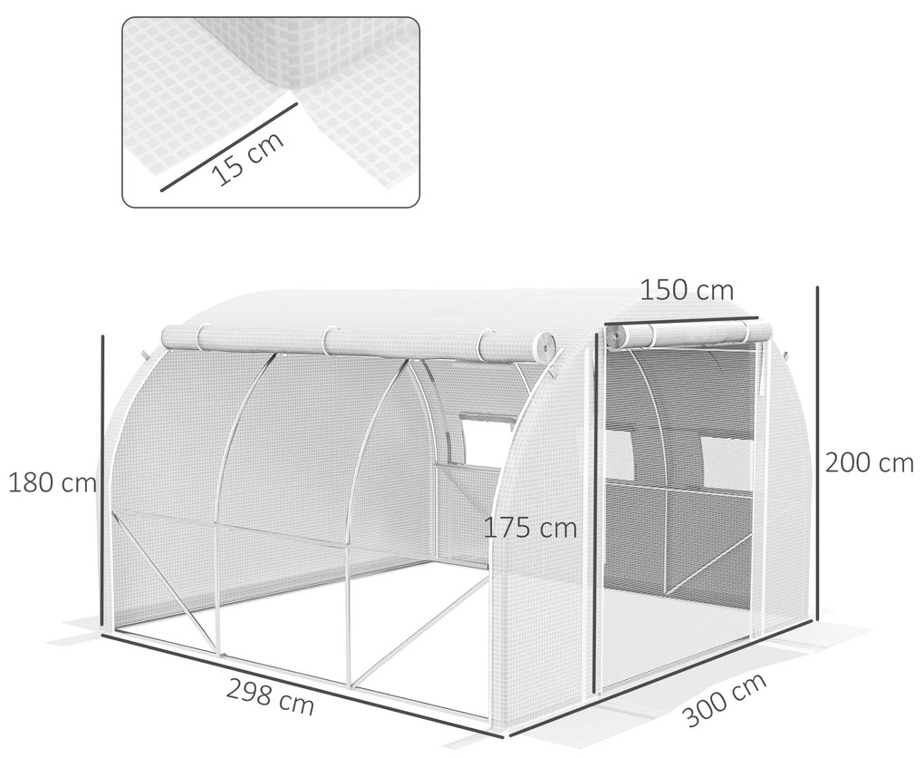 Outsunny Sera Tunel 3x3 m cu Ușă și 6 Ferestre, 2 Părți Laterale Ruleabile, din Oțel și Prelată PE, pentru Grădinărit | Aosom Romania
