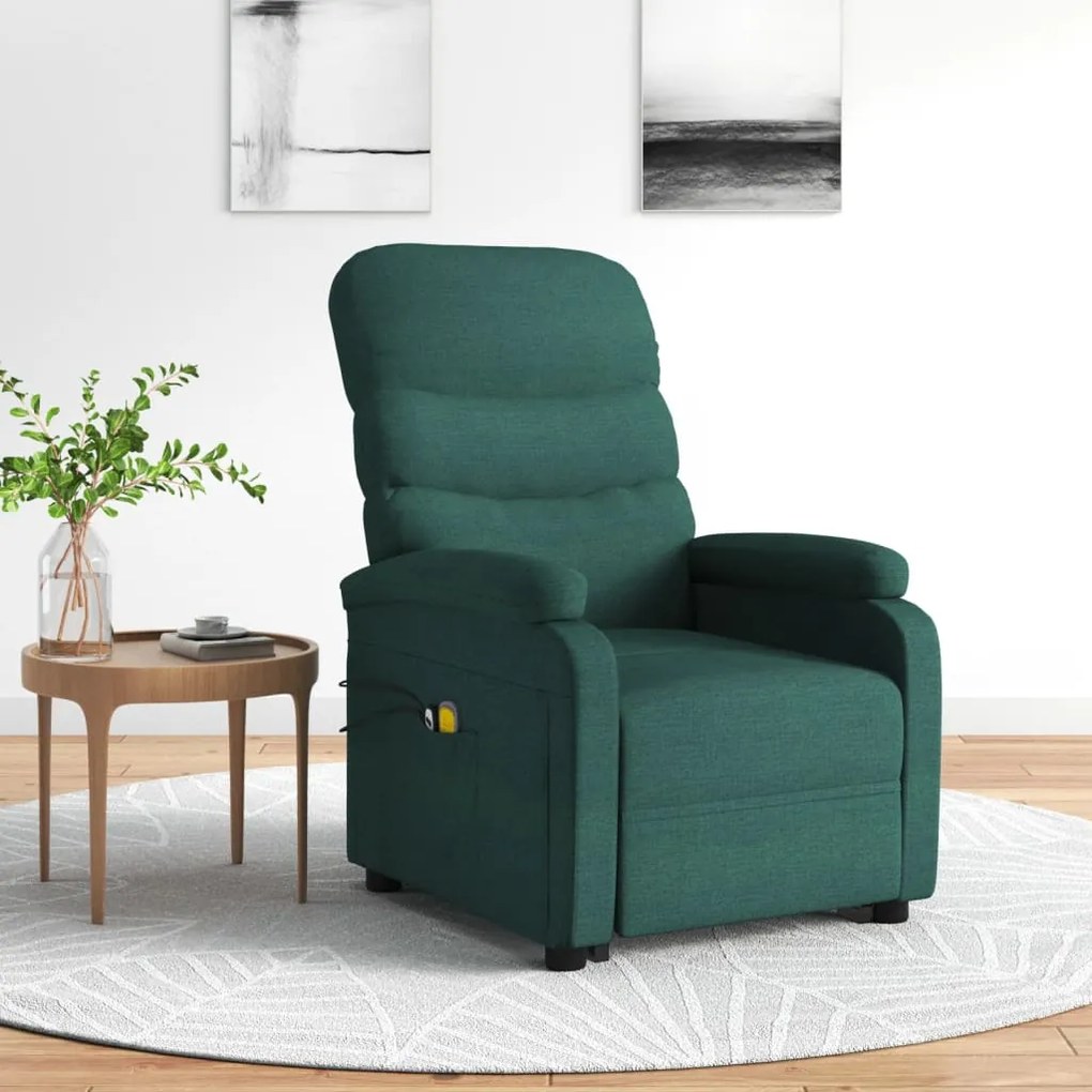 3120392 vidaXL Fotoliu de masaj cu ridicare, verde închis, material textil