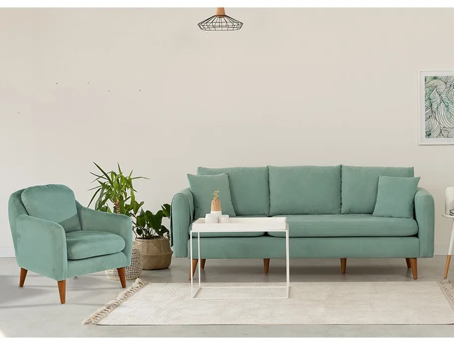 Set Canapea si Fotoliu, Lemn Solid, Sofia, 2 Piese, Verde Fistic