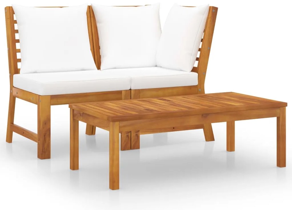 vidaXL Set mobilier de grădină, 3 piese, perne crem, lemn masiv acacia