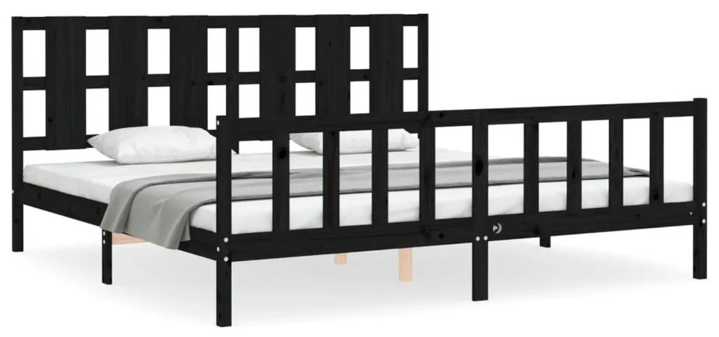 3192250 vidaXL Cadru de pat cu tăblie, negru, 180x200 cm, lemn masiv