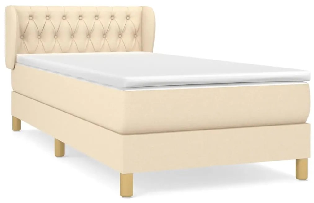 3127018 vidaXL Pat box spring cu saltea, crem, 90x200 cm, textil