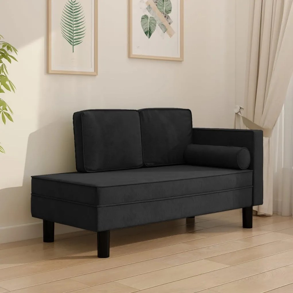 340709 vidaXL Șezlong cu perne și suport, negru, catifea