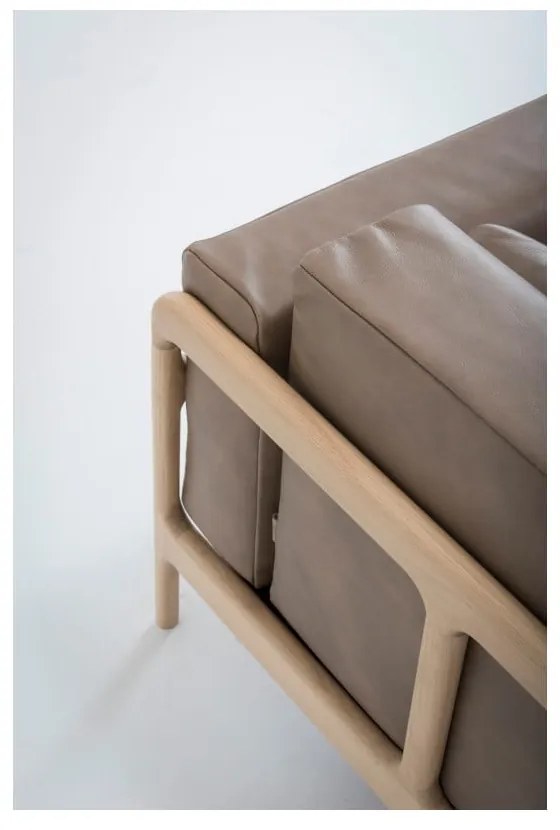 Fotoliu din piele bovină cu structură din lemn masiv de stejar Gazzda Fawn, maro deschis