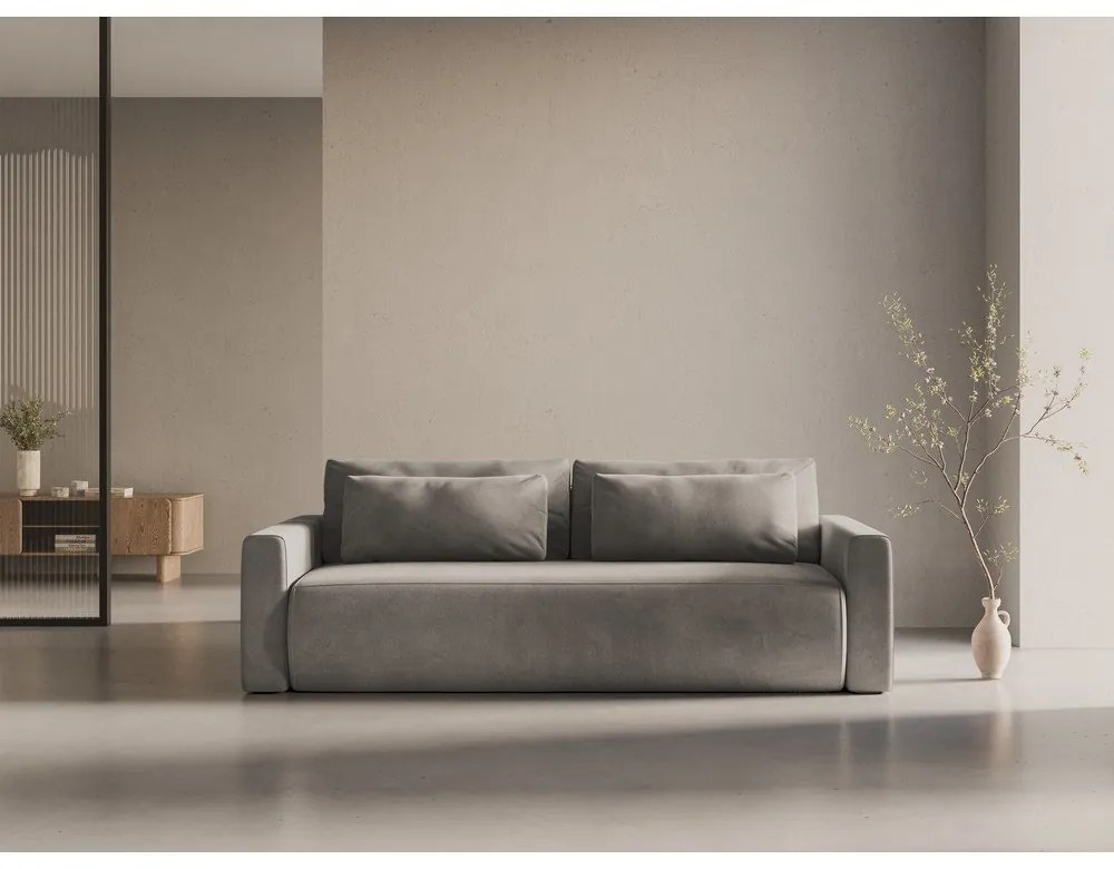 Canapea gri deschis extensibilă, cu spațiu de depozitare cu tapițerie din catifea 238 cm Belfast – Cosmopolitan Design