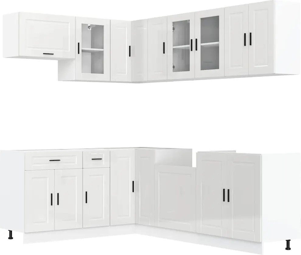 vidaXL Set dulap de bucătărie 11 piese „Porto” alb lucios Lemn