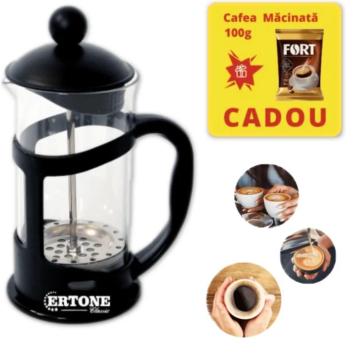 Infuzor ceai si cafea Ertone, 800 ml, Cafea macinata, sticla, inox