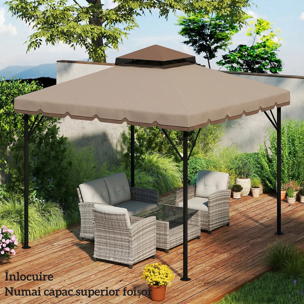 Outsunny Husă de Rezervă pentru Foișor 3x3 m din Grădină, Acoperiș Dublu Rezistent la Apă din Poliester 180g/㎡ Anti-UV 30+ cu 8 Găuri de Drenaj, Cașmir | Aosom Romania