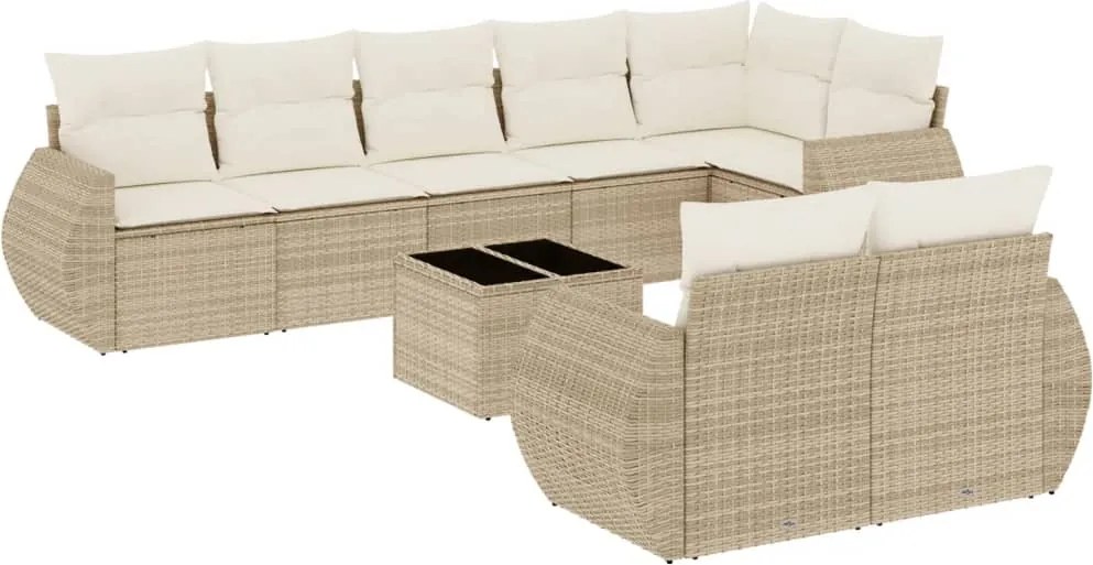 vidaXL Set canapele de grădină, 9 piese, cu perne, bej, poliratan