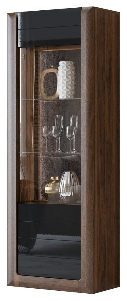 Vitrină Kassie Typ 05 (negru lucios + nuc columbia) (cu iluminat). 1108360