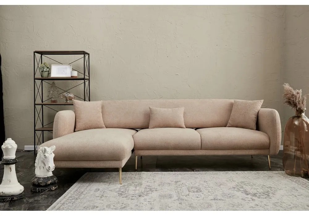 Colțar bej (cu colț pe partea stângă/cu șezlong) Simena – Balcab Home