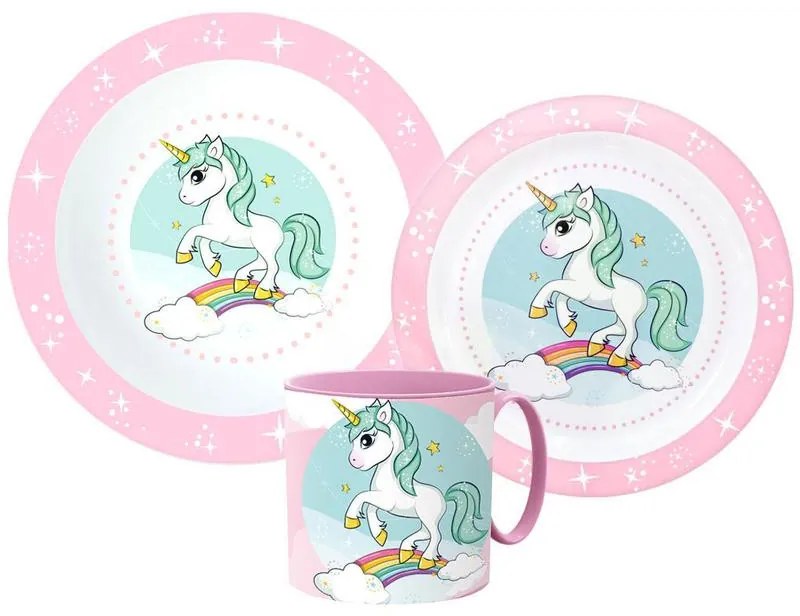Unicorn Set de masă Range, set de plastic micro cu cană de 265 ml