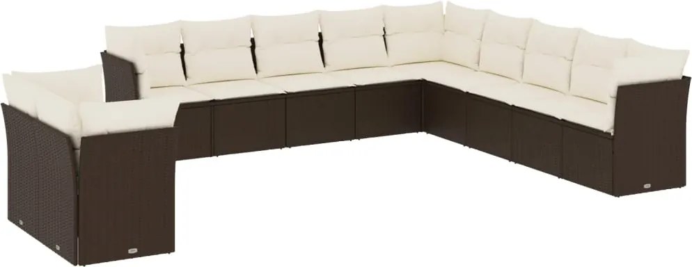 vidaXL Set canapele de grădină cu perne, 11 piese, maro, poliratan