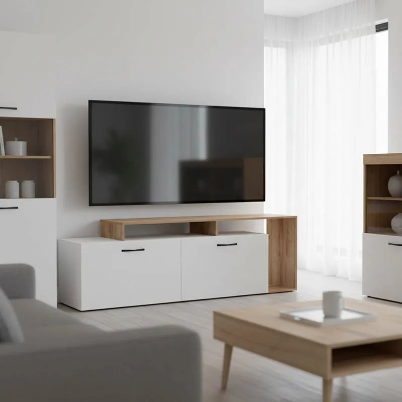 Comoda TV Toblera, culoare alb-stejar, 170 x 40 x 53 cm