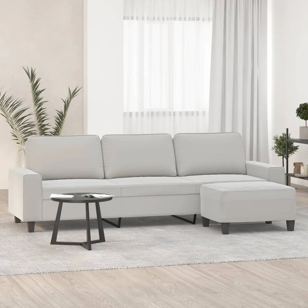 3153540 vidaXL Canapea cu 3 locuri și taburet, gri deschis, 210 cm, microfibră