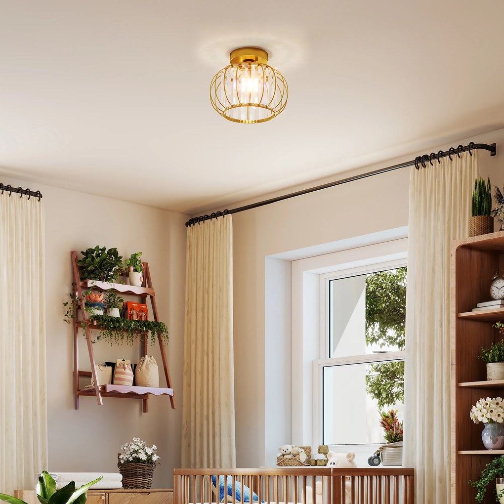 HOMCOM Plafonieră modernă, cristale, auriu, soclu E27, ideală pentru living și dormitor | Aosom Romania