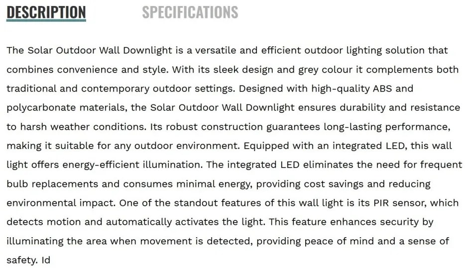 Aplica LED solara de exterior cu senzor de miscare IP44 Solar