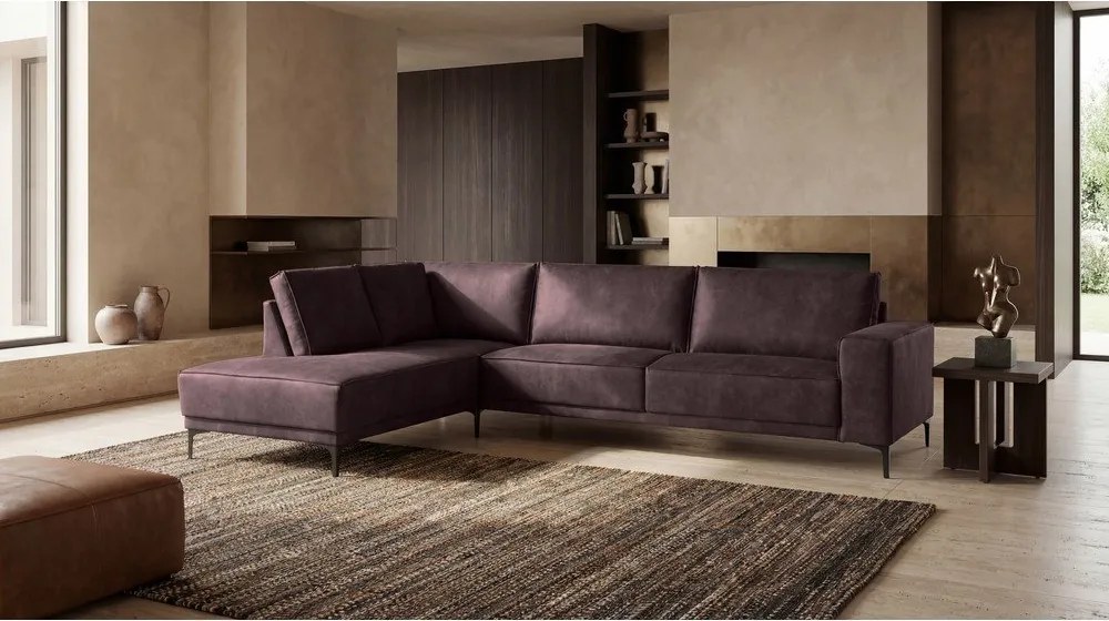 Colțar maro cu tapițerie din imitație de piele (colț pe partea stângă ) Copenhagen – Scandic