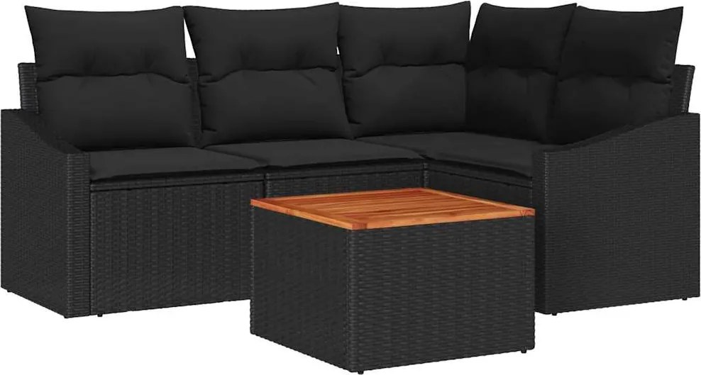 vidaXL Set de canapele pentru grădină 5 pcs Negru poliratan