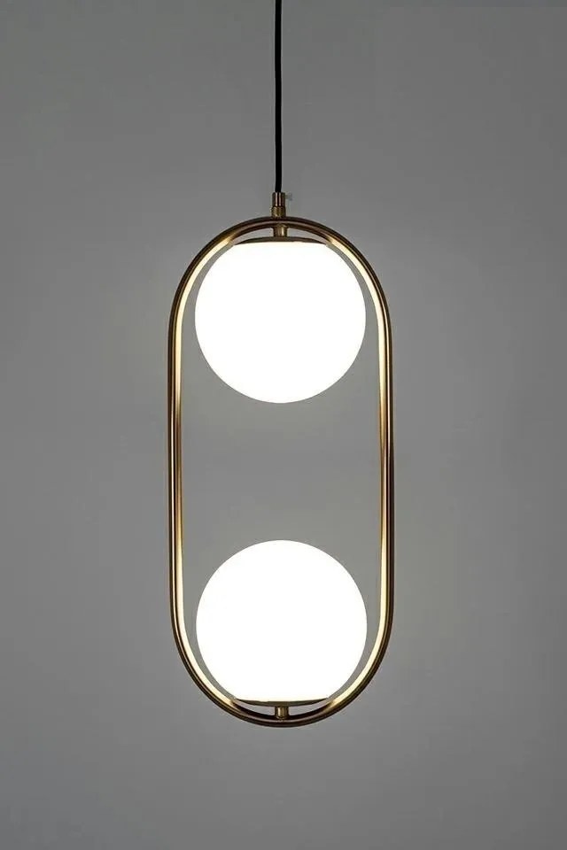 Lustra design miminalist, Metal auriu, Glob Sticla, AURELIA Double