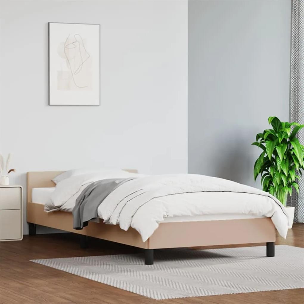 347482 vidaXL Cadru de pat cu tăblie, cappuccino, 90x200 cm, piele ecologică