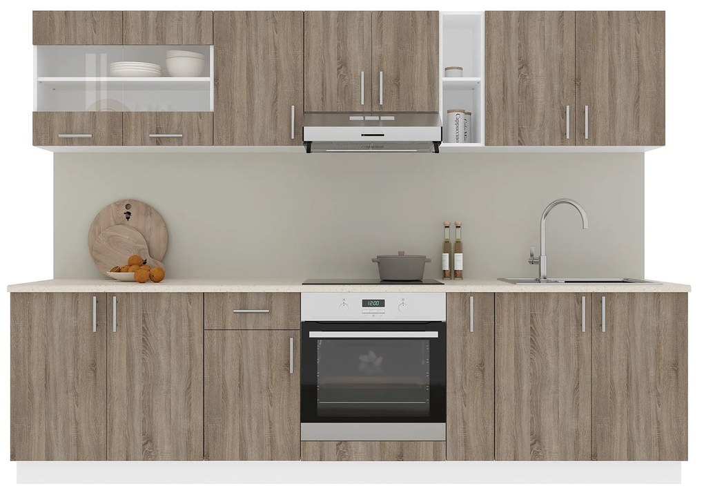 Set Bucatarie Karo V21, Stejar Sonoma Inchis/Alb, Blat Thermo 28 mm, L 280 cm