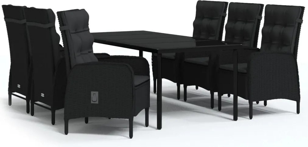 vidaXL Set de masă pentru grădină, 7 piese, cu perne, negru