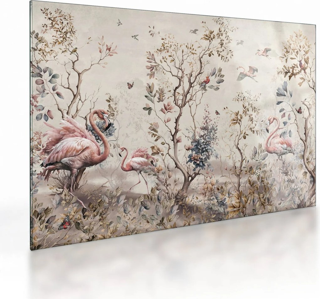 Tablou pe sticlă - Desen de flamingo (70x50 cm)