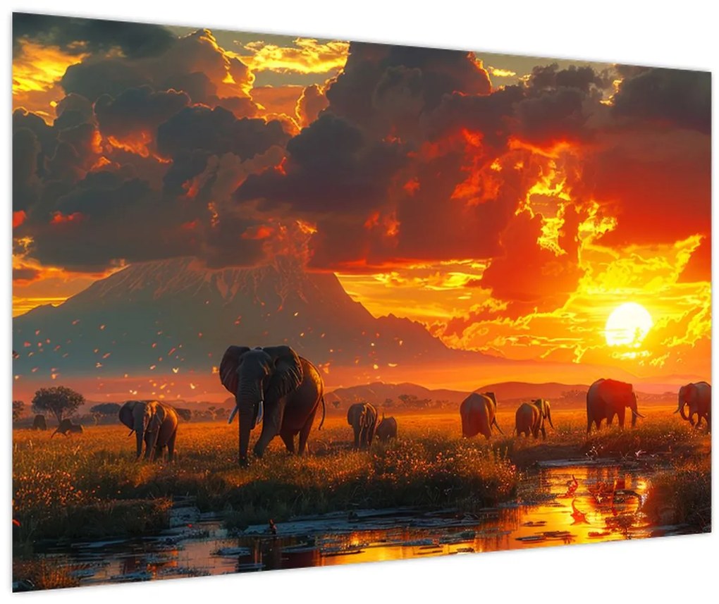 Tablou - Turmă de elefanți (90x60 cm)