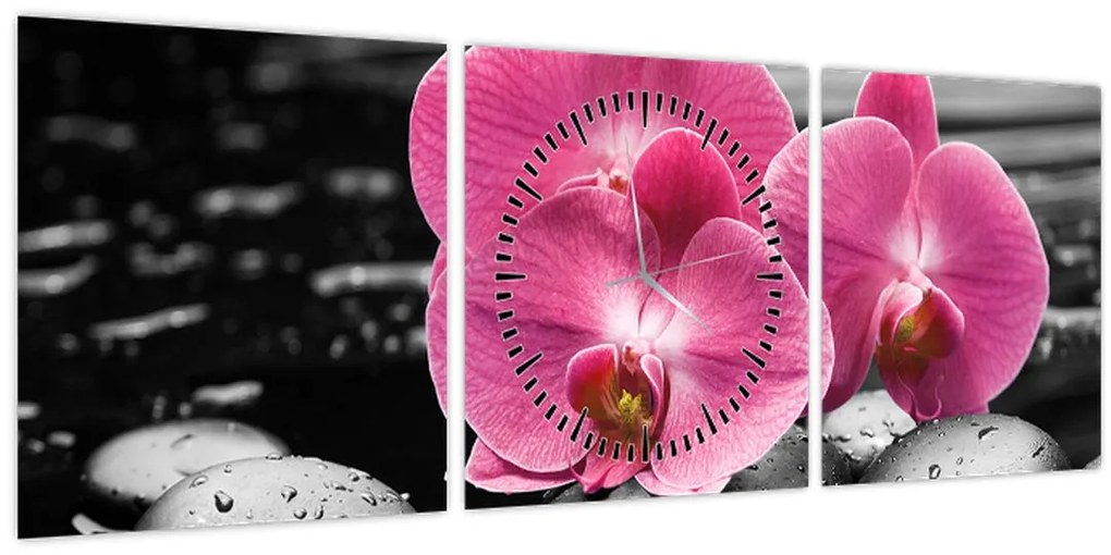 Tablou - Orhidee roz (cu ceas) (90x30 cm)