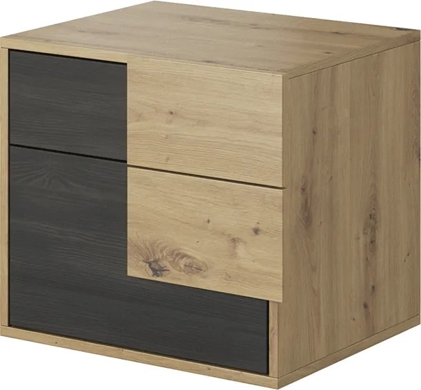 Noptiera BAFRA, pin negru/stejar artisan, DTD laminat, 54x40x40 cm
