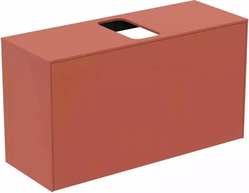 Dulap baza suspendat Ideal Standard Atelier Conca 1 sertar si blat cu decupaj central 100 cm rosu - oranj mat