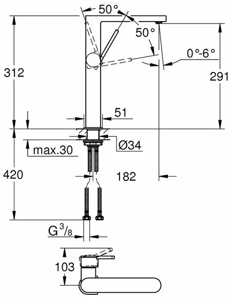 Baterie lavoar inalta Grohe Plus XL monocomanda crom lucios