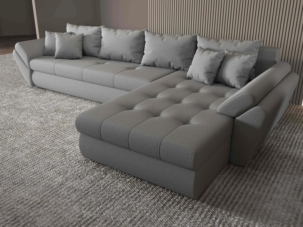 Colțar extensibil dumonde cu ladă de depozitare si sezut confortabil din spuma high-density, Loana XL Enjoy Gri II 335x185 cm