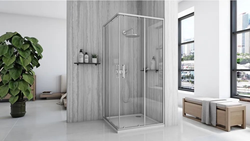 Cabina de dus Rea City cu cadita alba 90x90 cm crom periat