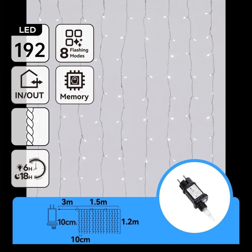 Aigostar-LED Ghirlandă de Crăciun pentru exterior 192xLED/8 funcții 4,5x1,2m IP44 alb rece