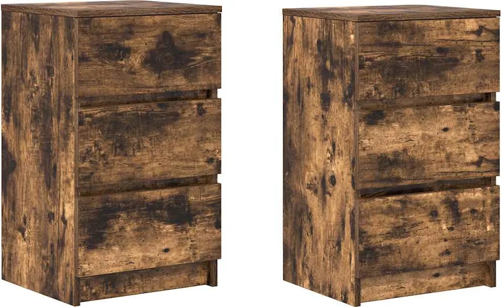 vidaXL Noptiere cu 3 sertare 2 buc Stejar afumat 39x35x65 cm